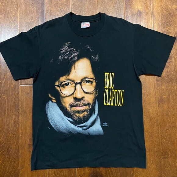 Eric Clapton 1992 US Tour Rock Band Tee Black Yellow Cotton Men's Size Large - Picture 3 of 9